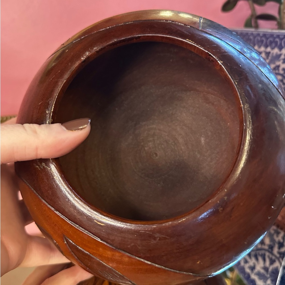 Vintage Hand Turned and Carved Wooden Floral Vase - Picture 5 of 7